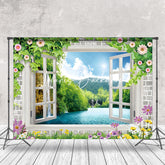 Lofaris Spring White Window Floral Greeny Backdrop For Photo